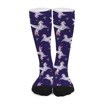 Night Winged Unicorn Pattern Print Long Socks