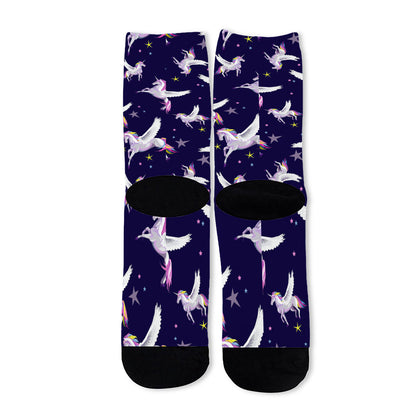Night Winged Unicorn Pattern Print Long Socks