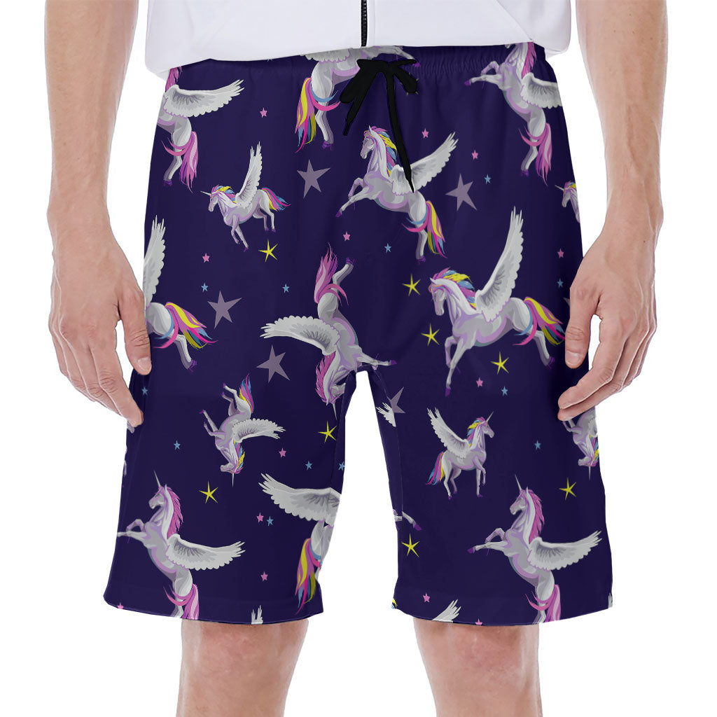 Night Winged Unicorn Pattern Print Men's Beach Shorts