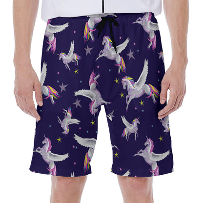 Night Winged Unicorn Pattern Print Men's Beach Shorts