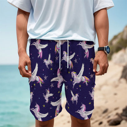 Night Winged Unicorn Pattern Print Men's Cargo Shorts