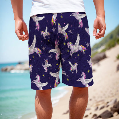 Night Winged Unicorn Pattern Print Men's Cargo Shorts
