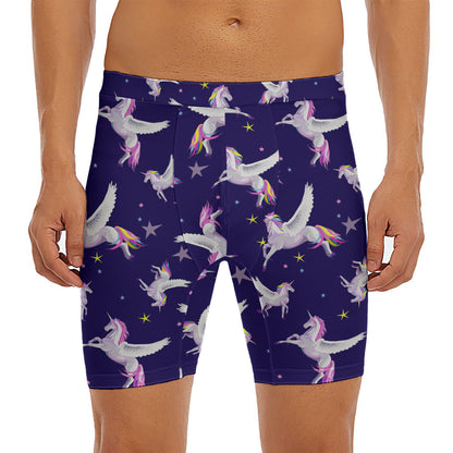 Night Winged Unicorn Pattern Print Men's Long Boxer Briefs