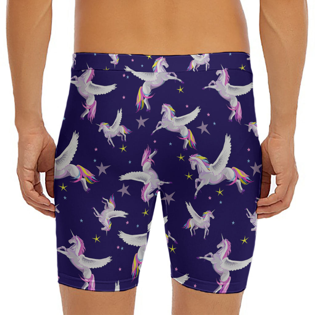 Night Winged Unicorn Pattern Print Men's Long Boxer Briefs