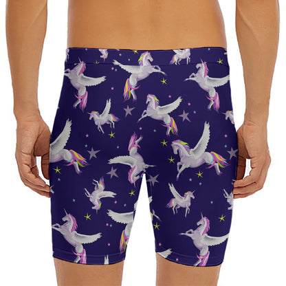 Night Winged Unicorn Pattern Print Men's Long Boxer Briefs