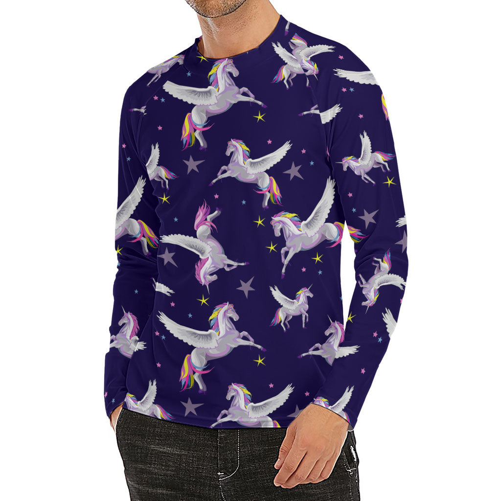 Night Winged Unicorn Pattern Print Men's Long Sleeve Rash Guard