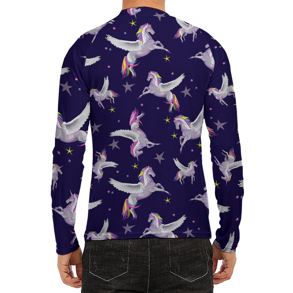 Night Winged Unicorn Pattern Print Men's Long Sleeve Rash Guard