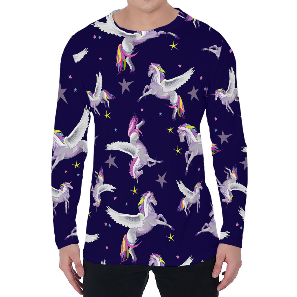 Night Winged Unicorn Pattern Print Men's Long Sleeve T-Shirt