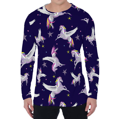 Night Winged Unicorn Pattern Print Men's Long Sleeve T-Shirt