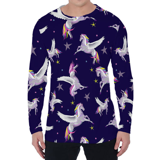 Night Winged Unicorn Pattern Print Men's Long Sleeve T-Shirt