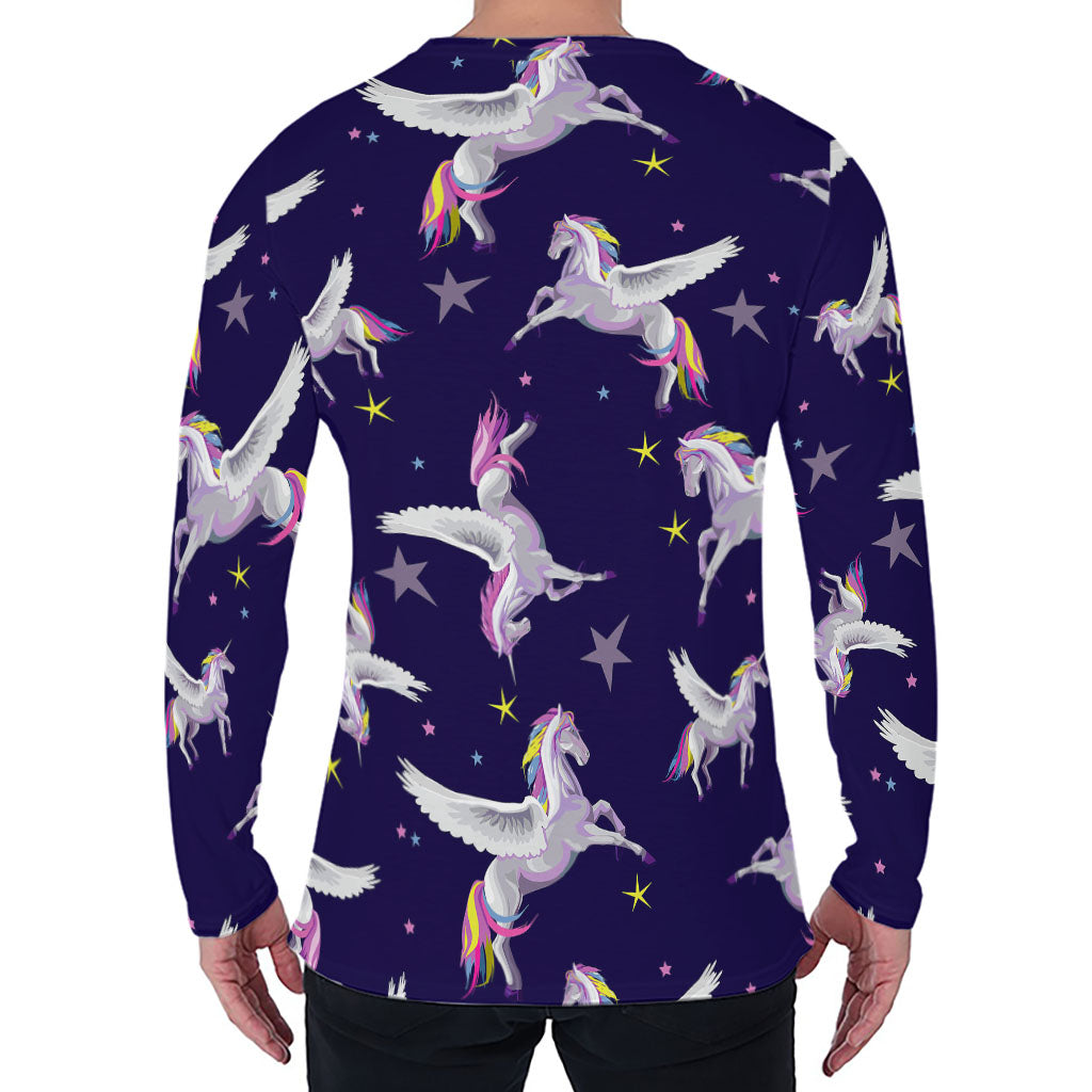 Night Winged Unicorn Pattern Print Men's Long Sleeve T-Shirt