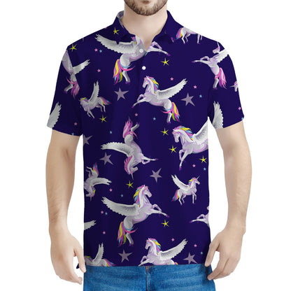 Night Winged Unicorn Pattern Print Men's Polo Shirt