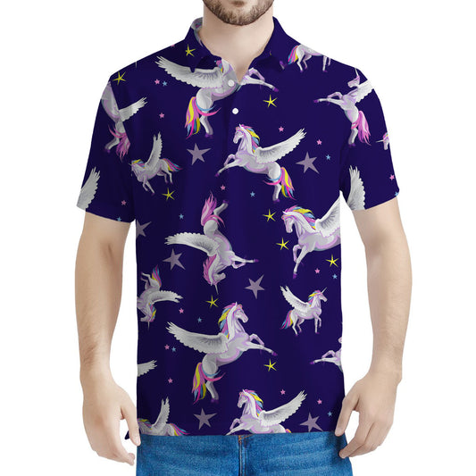 Night Winged Unicorn Pattern Print Men's Polo Shirt