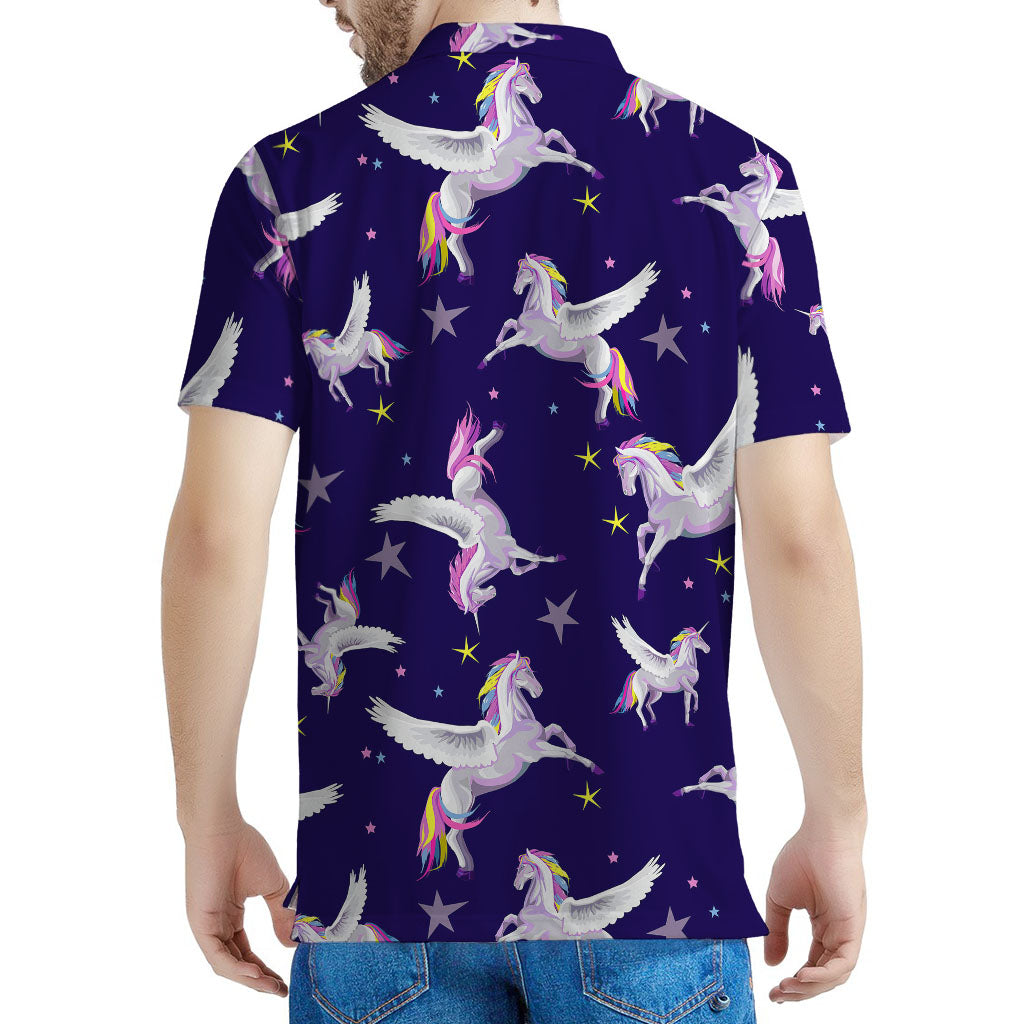 Night Winged Unicorn Pattern Print Men's Polo Shirt