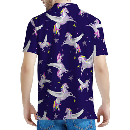 Night Winged Unicorn Pattern Print Men's Polo Shirt