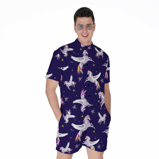 Night Winged Unicorn Pattern Print Men's Rompers