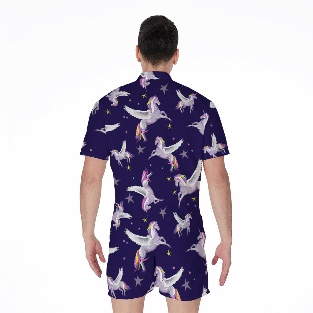 Night Winged Unicorn Pattern Print Men's Rompers