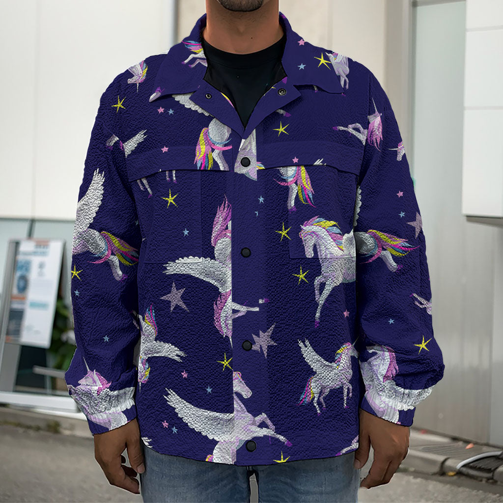 Night Winged Unicorn Pattern Print Men's Shirt Jacket