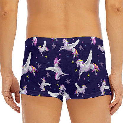 Night Winged Unicorn Pattern Print Men's Short Boxer Briefs