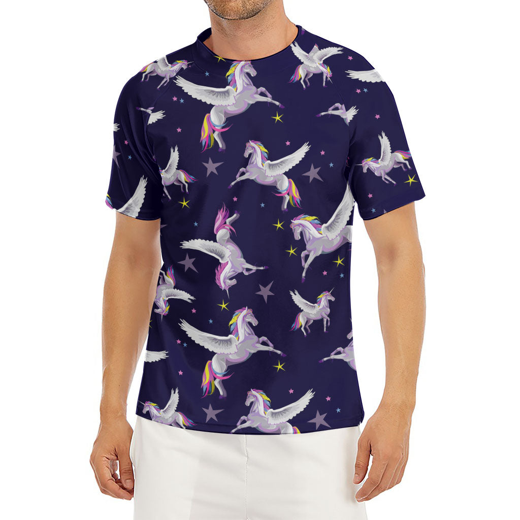 Night Winged Unicorn Pattern Print Men's Short Sleeve Rash Guard