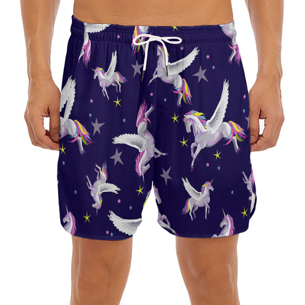 Night Winged Unicorn Pattern Print Men's Split Running Shorts
