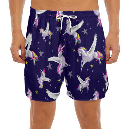 Night Winged Unicorn Pattern Print Men's Split Running Shorts
