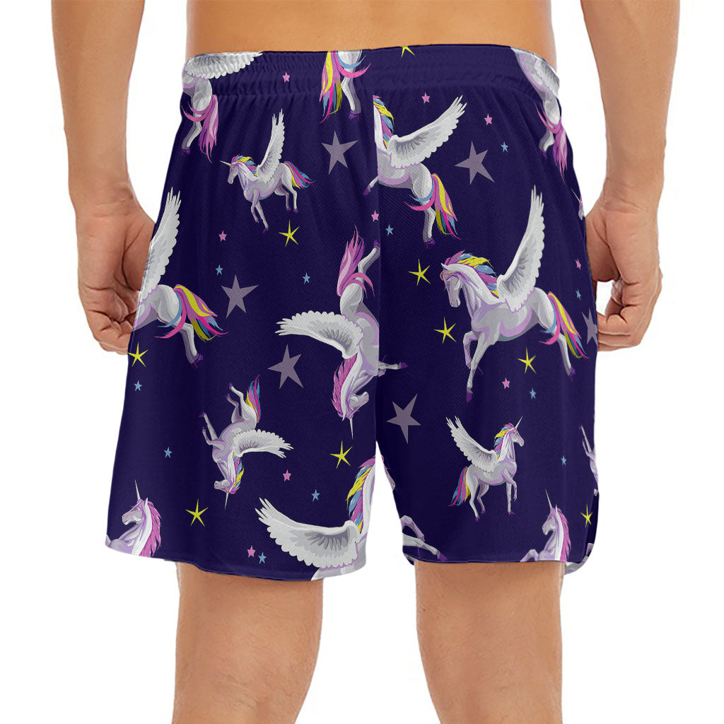 Night Winged Unicorn Pattern Print Men's Split Running Shorts