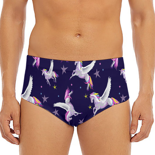 Night Winged Unicorn Pattern Print Men's Triangle Swim Briefs
