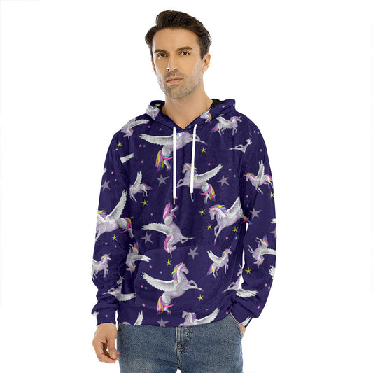 Night Winged Unicorn Pattern Print Men's Velvet Pullover Hoodie