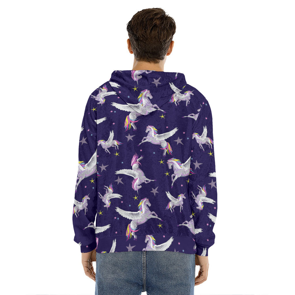 Night Winged Unicorn Pattern Print Men's Velvet Pullover Hoodie