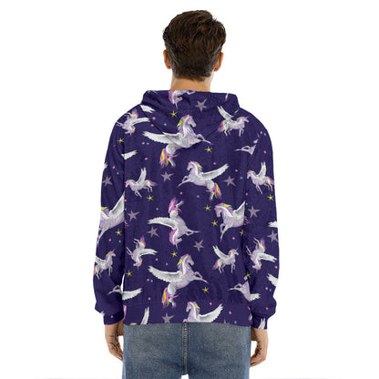 Night Winged Unicorn Pattern Print Men's Velvet Pullover Hoodie