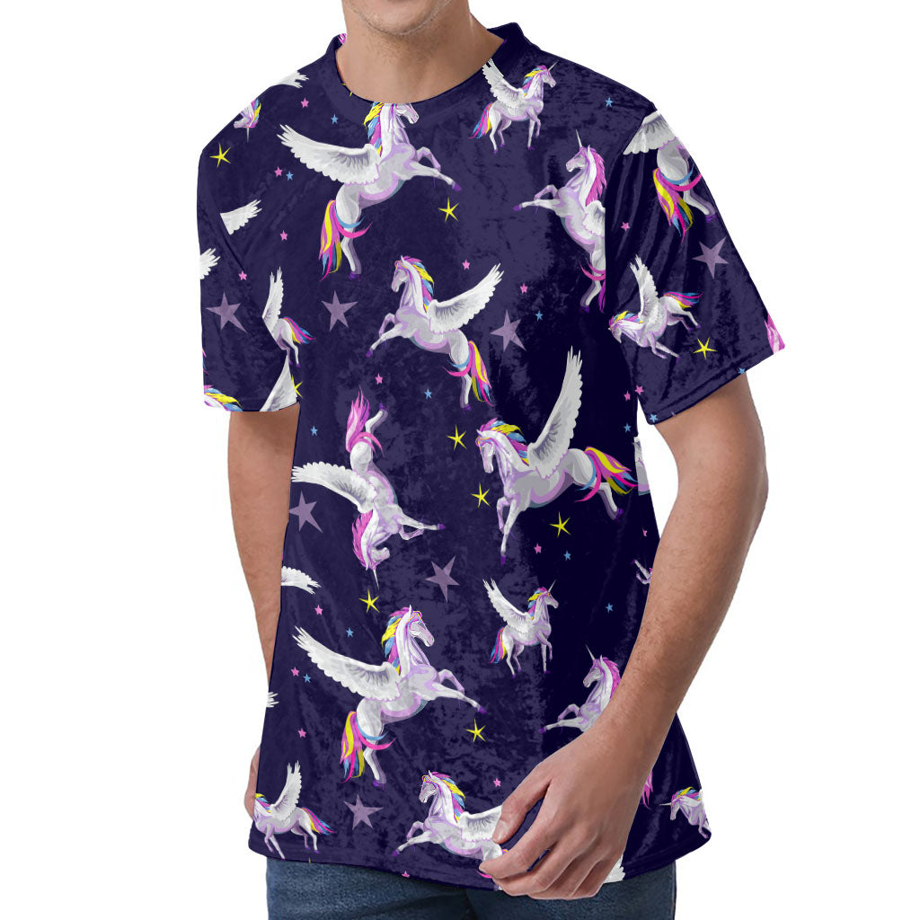 Night Winged Unicorn Pattern Print Men's Velvet T-Shirt