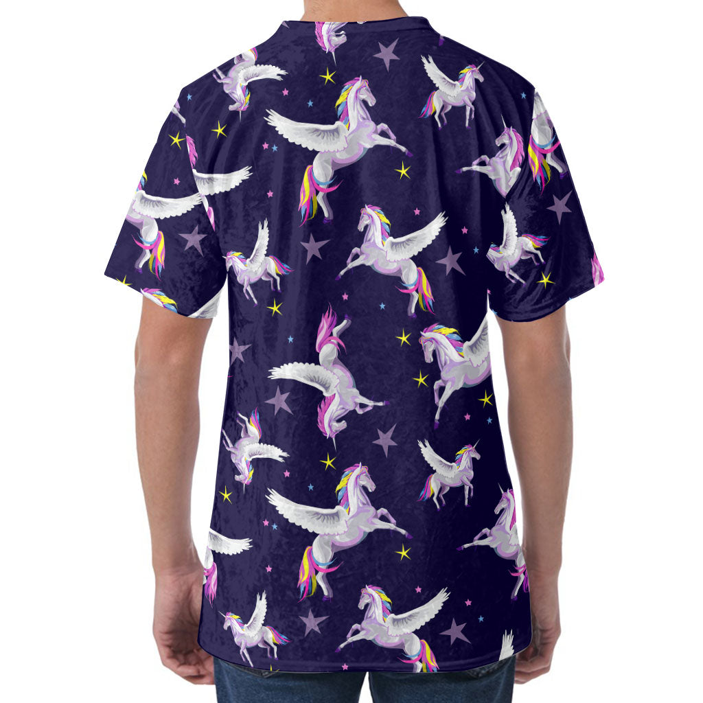 Night Winged Unicorn Pattern Print Men's Velvet T-Shirt