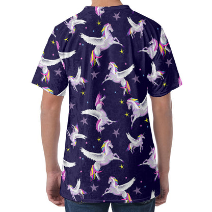 Night Winged Unicorn Pattern Print Men's Velvet T-Shirt
