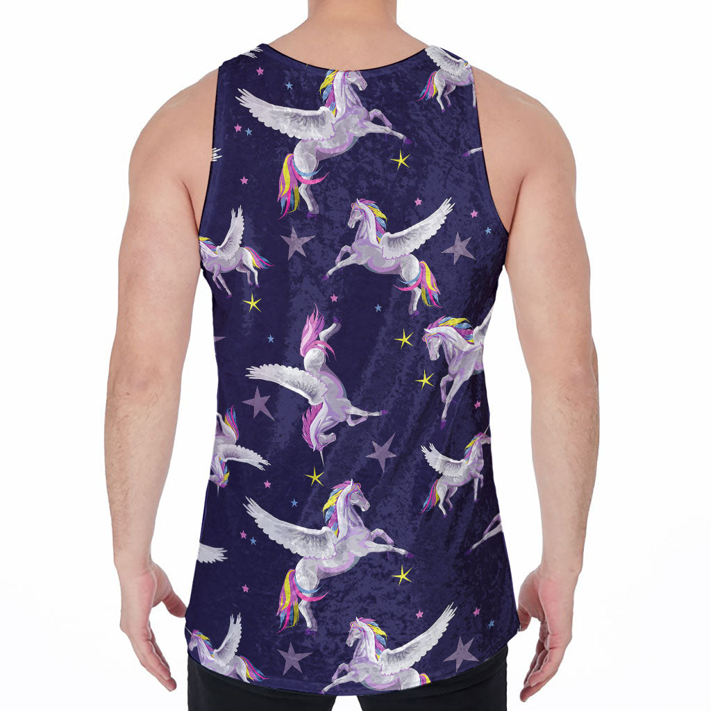 Night Winged Unicorn Pattern Print Men's Velvet Tank Top
