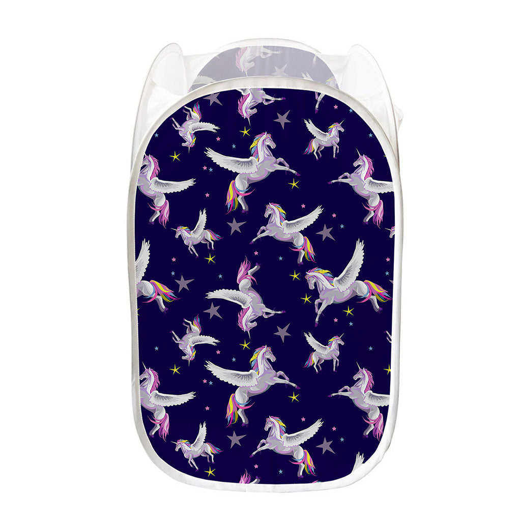 Night Winged Unicorn Pattern Print Mesh Laundry Hamper