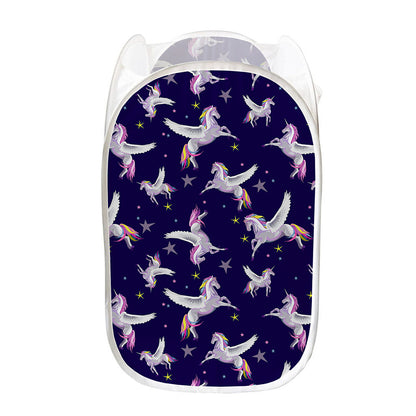 Night Winged Unicorn Pattern Print Mesh Laundry Hamper