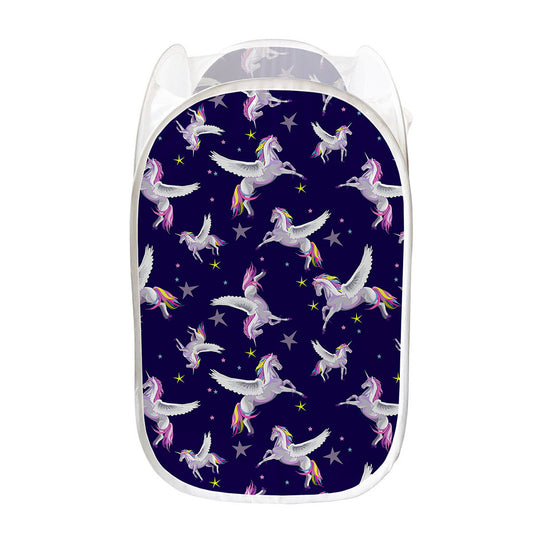 Night Winged Unicorn Pattern Print Mesh Laundry Hamper