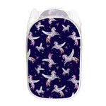 Night Winged Unicorn Pattern Print Mesh Laundry Hamper