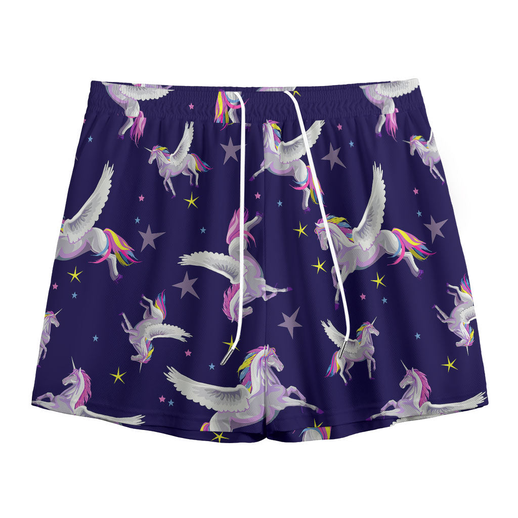 Night Winged Unicorn Pattern Print Mesh Shorts