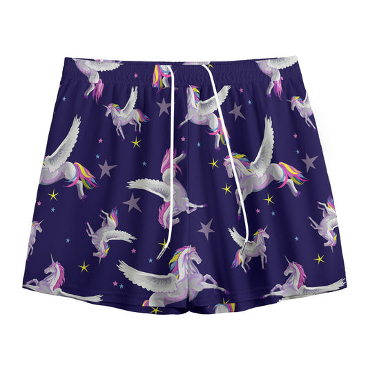 Night Winged Unicorn Pattern Print Mesh Shorts