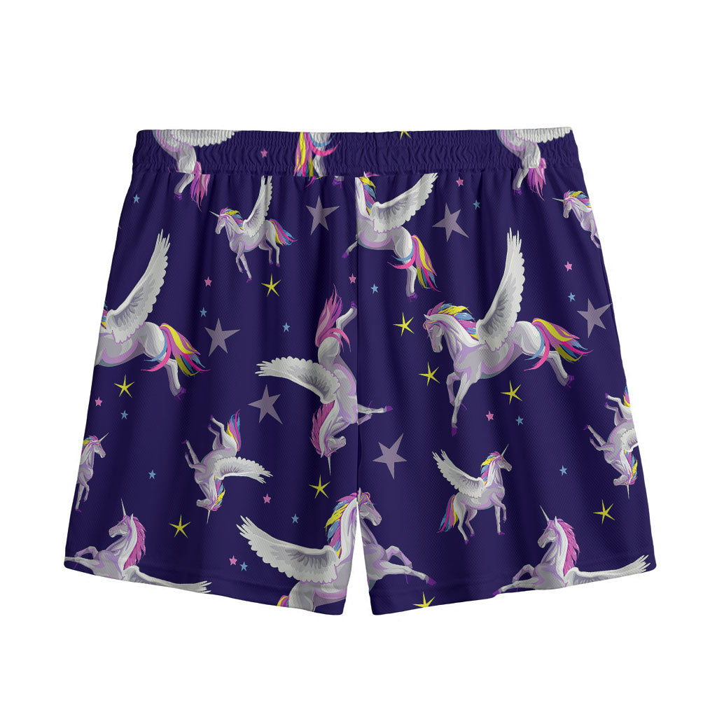 Night Winged Unicorn Pattern Print Mesh Shorts