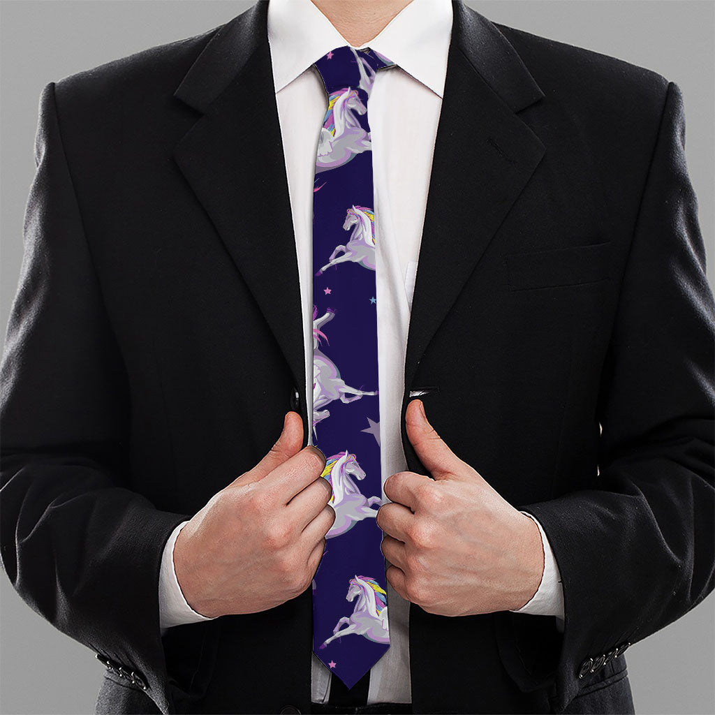 Night Winged Unicorn Pattern Print Necktie