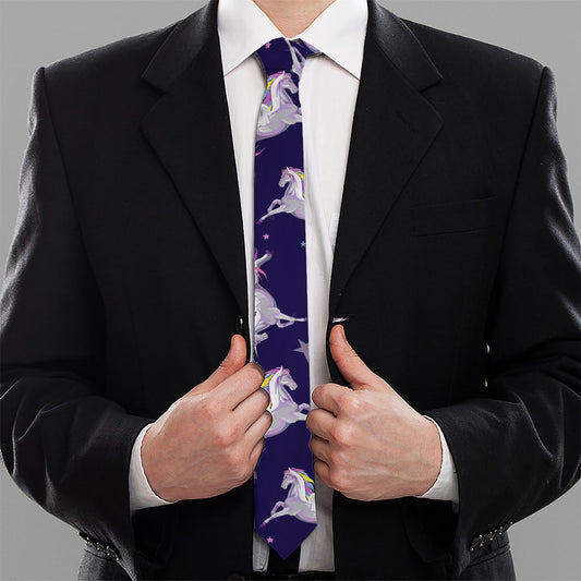 Night Winged Unicorn Pattern Print Necktie