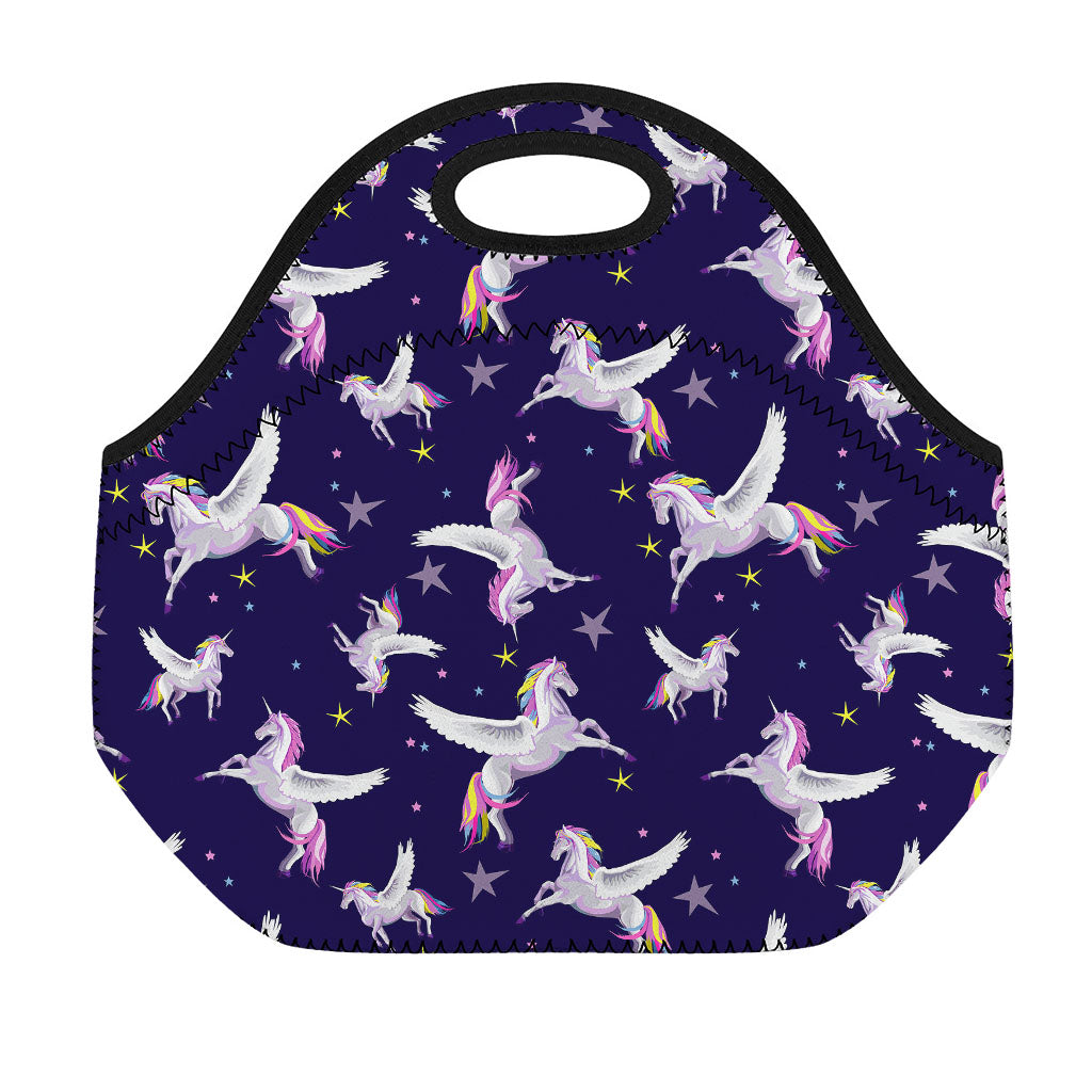 Night Winged Unicorn Pattern Print Neoprene Lunch Bag