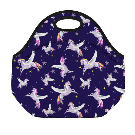 Night Winged Unicorn Pattern Print Neoprene Lunch Bag