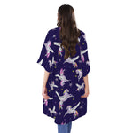 Night Winged Unicorn Pattern Print Open Front Beach Cover Up