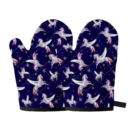 Night Winged Unicorn Pattern Print Oven Mitts