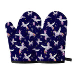 Night Winged Unicorn Pattern Print Oven Mitts