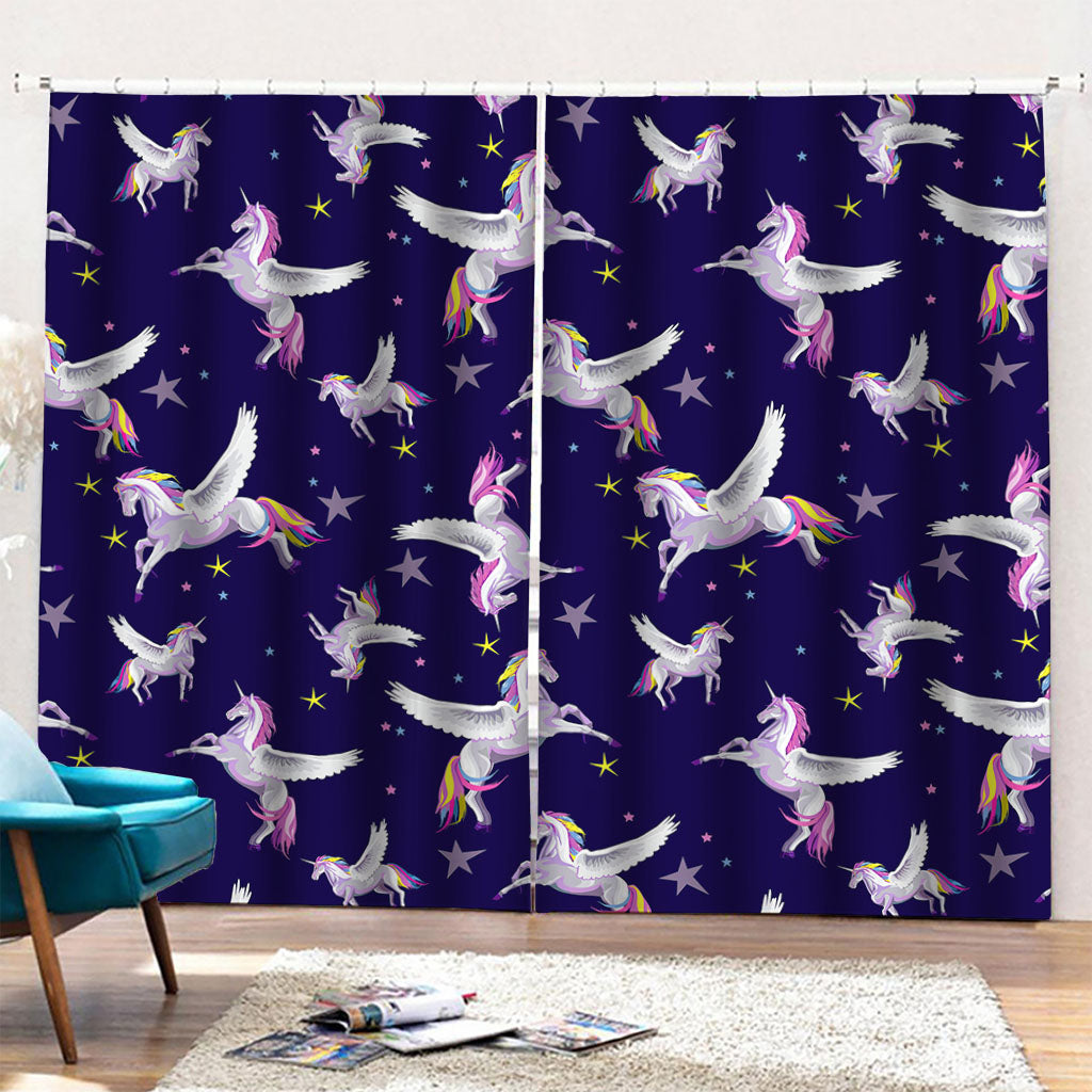 Night Winged Unicorn Pattern Print Pencil Pleat Curtains